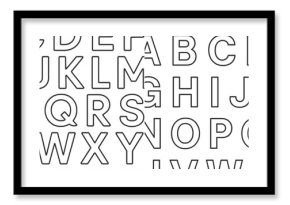Flat vector illustration featuring bold, outlined uppercase alphabet letters arranged in a creative pattern suitable for educational and artistic uses