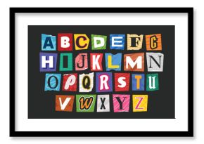 Ransom alphabet font collection. Cut paper newspaper and magazine letter. Retro torn typography y2k style.