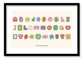 Cute colorful doodle alphabet font typo