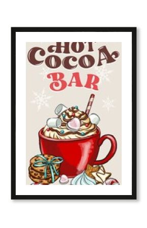 Hot cocoa bar sign Christmas badge. You can use this clipart for greeting card printing, fabric printing, holiday and invitation design, planner stickers, scrapbook pages.