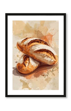 Homemade bread the grunge background. Interior poster in a retro style.