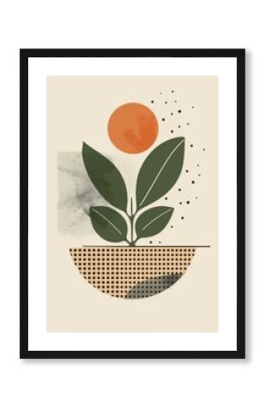 Retro Style Poster with Geometric Shapes and Plants Generative AI