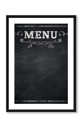 Menu is a black and white chalkboard with a white border