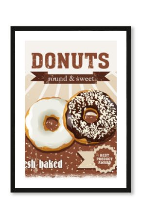  illustration poster with donuts painted in vintage style