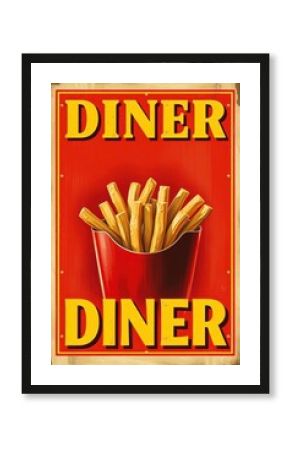 Illustration of French fries served at a restaurant, evoking retro style and culinary enjoyment.