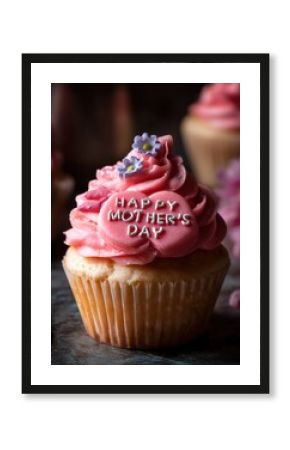 frosted cupcake adorned with vibrant pink icing bearing the heartfelt message Happy Mothers Day stands as testament to the sweetness of this special day symbolizing love gratitude and the enduring bon