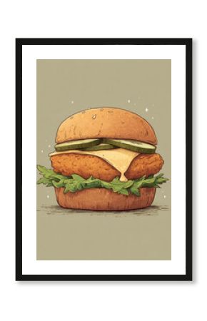 Hand Drawn Delicious Chicken Burger Illustration