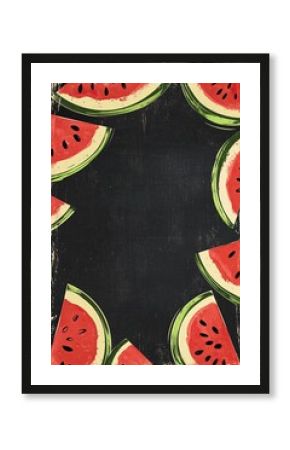 Watermelon slices framed on a dark background