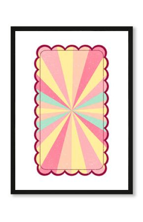 Colorful sunburst background with scalloped border and grunge texture