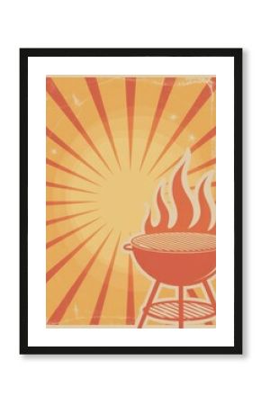 Retro-styled barbecue grill with sunburst rays.