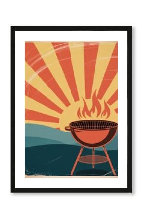 Retro poster of a barbecue at sunset.