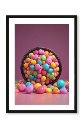 Candy-colored objects, thick black lines, playful composition,  texture,  design,  art
