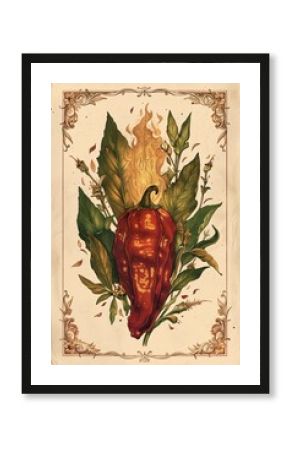 Chilly paper illustration on light background. Vintage poster for kitchen interior