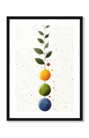 Abstract Geometric Color Block Poster with Circles and Leaves