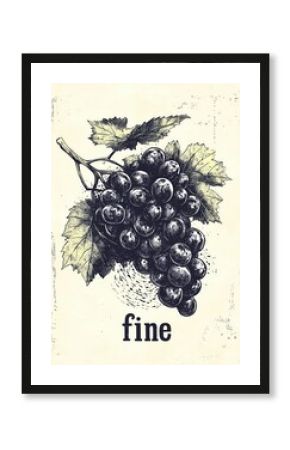 vintage aged illustration of grapes vine 