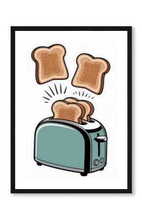 Toasted bread slices pop from a retro toaster. 