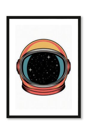 Retro astronaut helmet, starry night view. 
