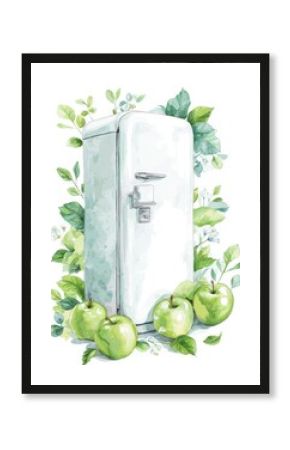 Vintage fridge with apples and floral border