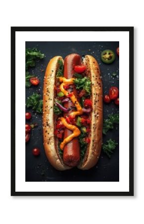 Sketch poster advertising fresh tasty hot dog.