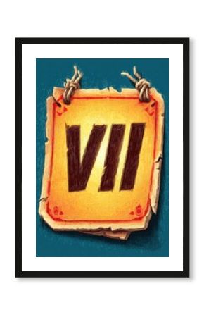 Aged, parchment-like sign with the number seven