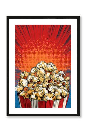 Pop art Pop corn. Halftone radial background in pop art retro comic style., Vertical