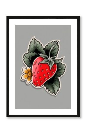 Detailed illustration of a strawberry with leaves and flower