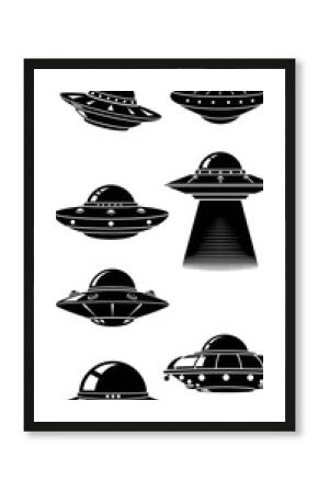Collection of Black and White UFO Illustrations.