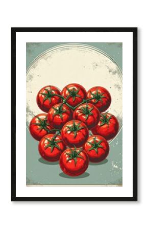 Juicy red tomatoes on vine, vintage style