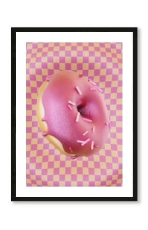 National Donut Day vertical abstract 3D glazed glitter sparkling pink orange gradient rotating checkers texture render banner retro pop groovy funky fancy celebration event festival advertisement