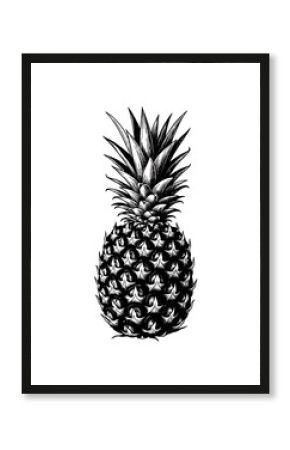 Vintage Black and White Pineapple Illustration.