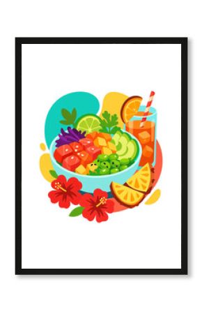 Illustration of Poke Bowl Tropis—Summer Theme Collection. On a transparent background. Element design. Clip art. Vector illustration. No background. Suitable for artwork design.