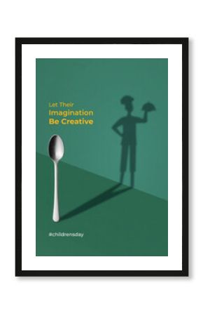 Creative Children Day Concept , Spoon Shadow as Aspiring Chef on Green Background
