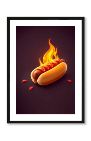 illustration delicious hot dog with burning fire effect