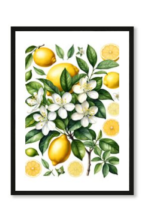 citrus flowers flora victorian drawing creamy citricacid made ornamental vitaminc nature lemon plant bitter fruits limon fruit tree perfume flower generative food watercolor life seed stilllife compos