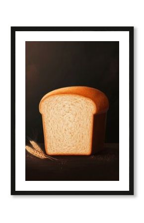 Homemade bread loaf on rustic dark background. Poster design, realistic, HD, copy space 