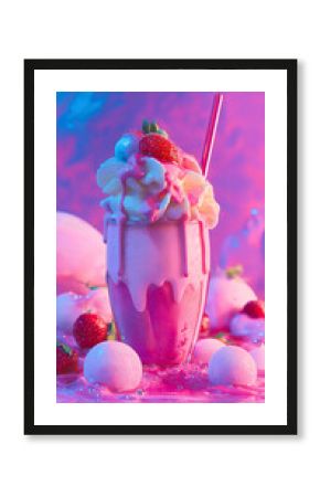 Vibrant Retro Dessert Illustration with Ice Cream and Neon Colors