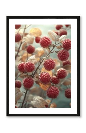 3d raspberry in vintage style on light background.