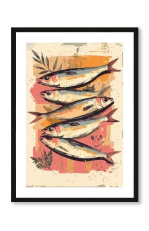 Colorful illustration of fish arranged artistically with vibrant