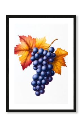 Autumn Grape Harvest - A cluster of dark blue grapes with vibrant autumn leaves. Perfect for wine, harvest, or fall themes.