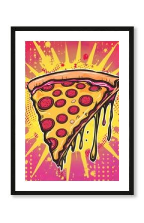 Pop Art Pizza Slice with Geometric Elements and Dotted Patterns