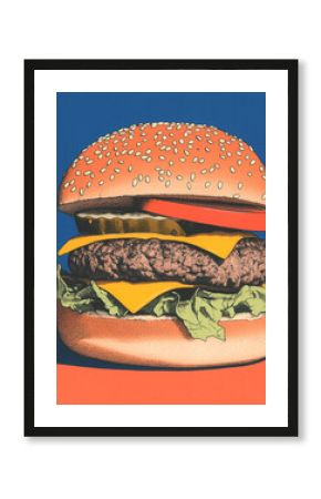 retro style burger illustration – vintage fast food drawing for posters, menus, and branding designs 