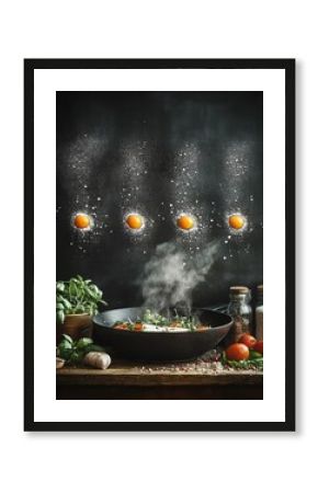 Chalkboard Cooking Essentials Illustration with Frying Pan and Ingredients Sketch