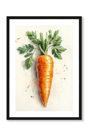 Watercolor Carrot Illustration Minimalist Vintage Poster Organic Healthy Vegetables