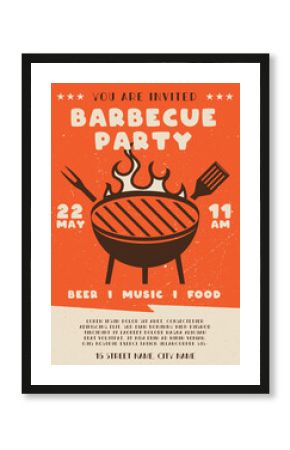 Barbecue party flyer. BBQ poster template design. Summer barbeque editable card. Stock illustration