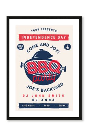 Independence day Barbecue party flyer. 4th of July BBQ poster template design. Summer barbeque editable card. Stock illustration