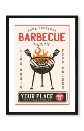 Retro Barbecue party flyer. BBQ poster template design. Summer barbeque editable card. Stock illustration design