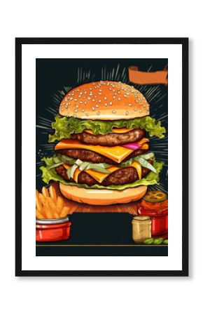 burger menu illustration poster with banner for text, generative ai