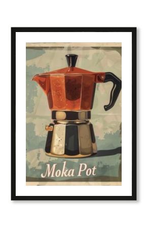 Vintage Moka pot poster. "Moka Pot", generated with AI