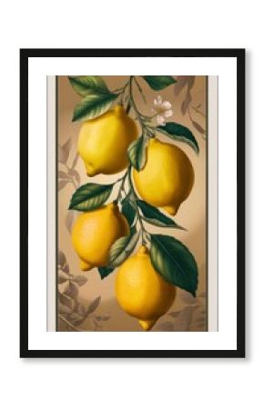 Retro style poster lemons on a branch