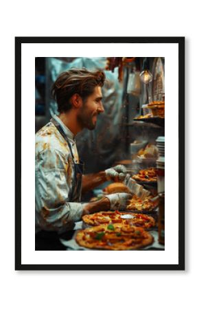 chef cooking street food in food truck, palette knife oil painting. Wall Art Poster Print Design for Home Decor, Decoration Artwork, High Resolution Wallpaper and Background for Computer, Smartphone